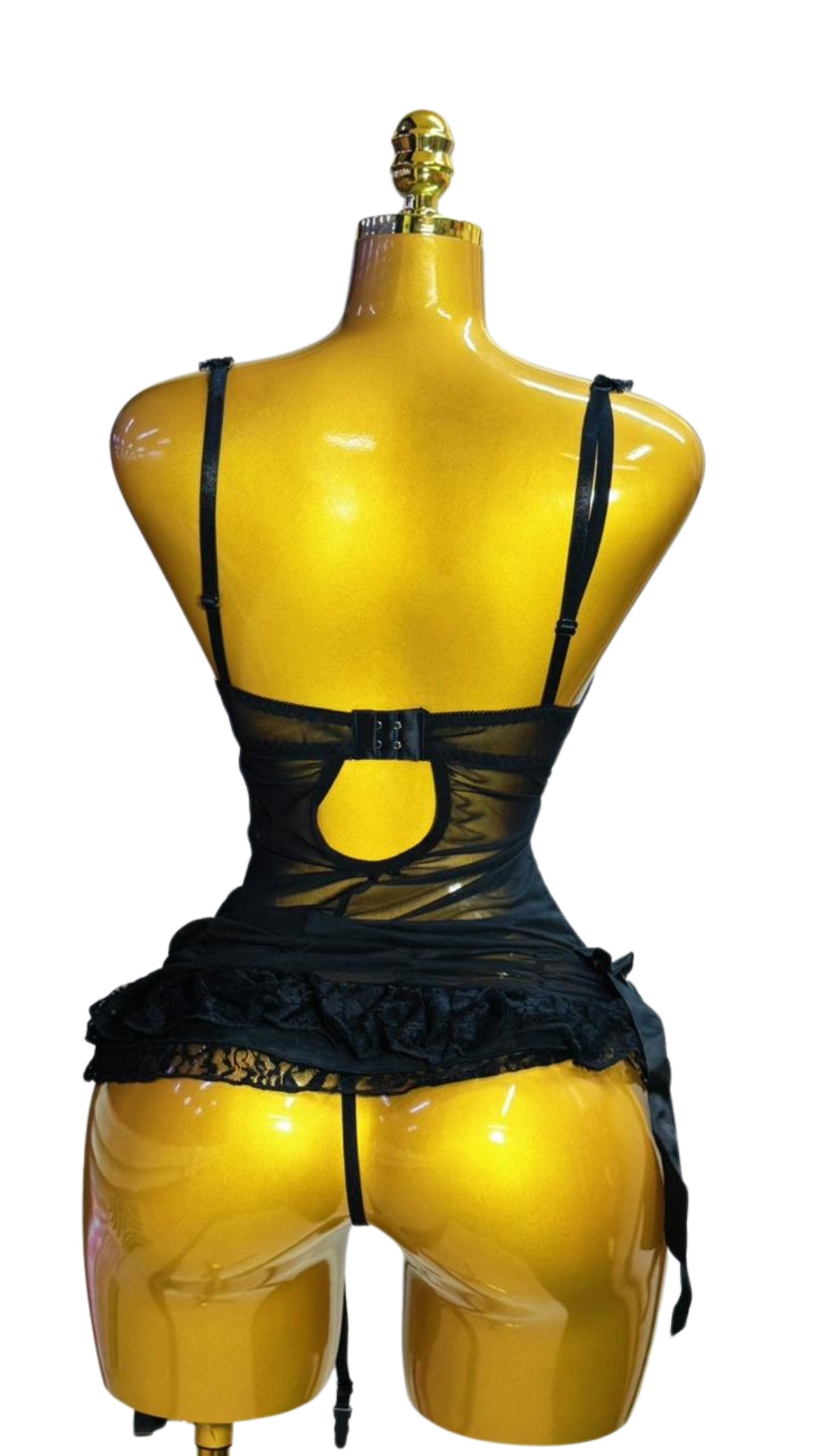 Black Mesh & Lace Ruffle Corset #1556 - Back view