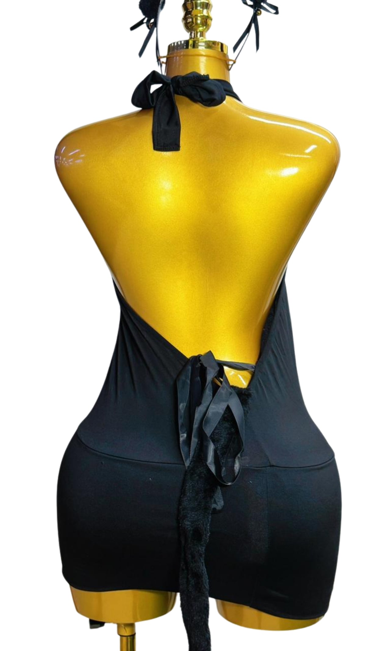 Black Cat Costume Mini Dress Set #4005 - Back view showing lace-up detail