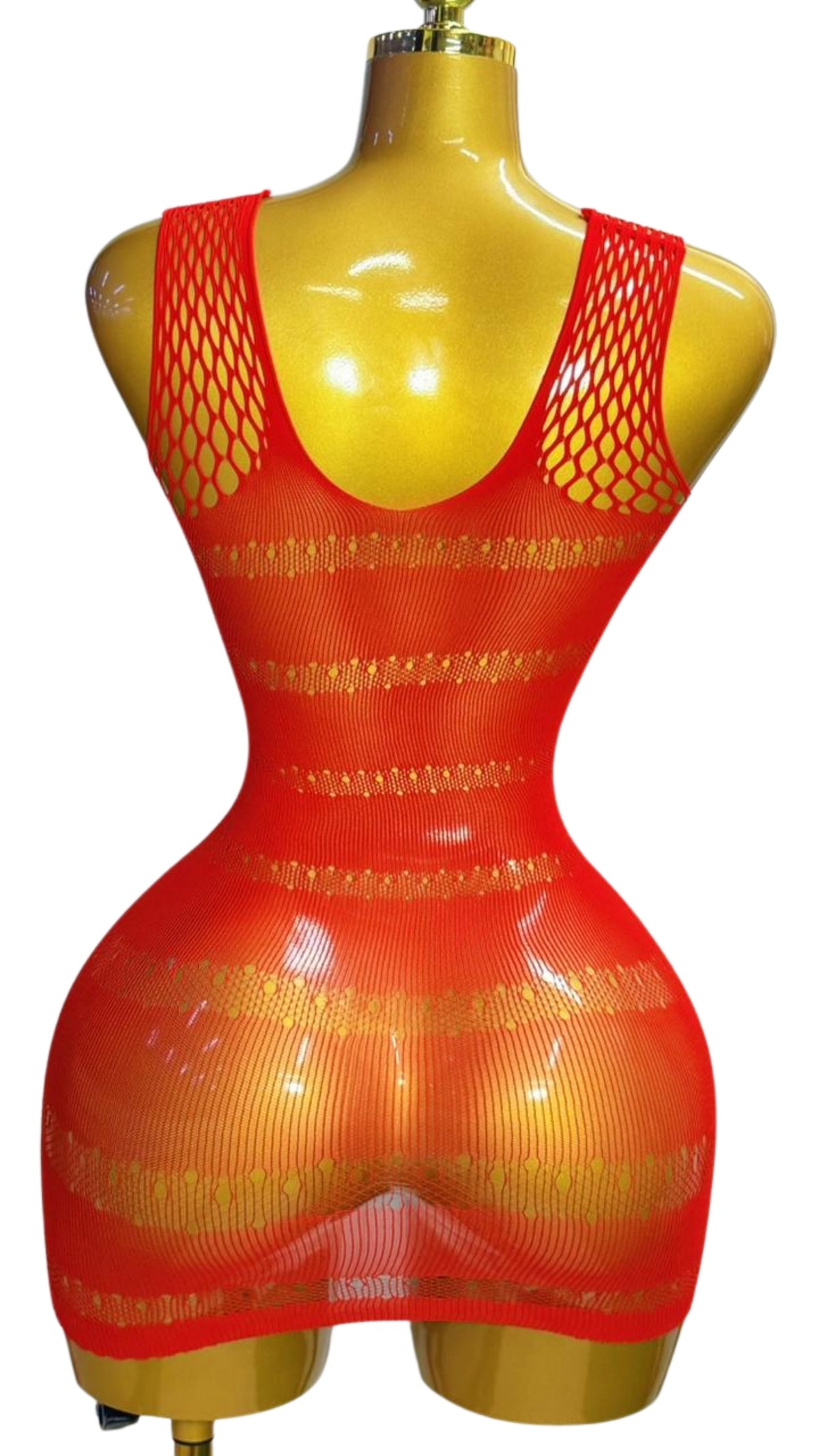 Red Mixed-Weave Fishnet Mini Dress #8091 - Side view