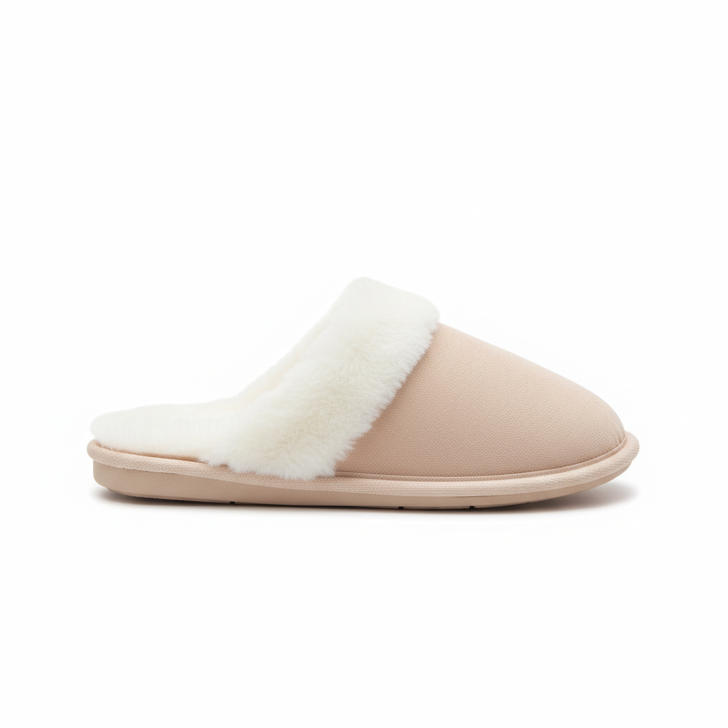 Beige Fur-Trimmed Slipper Side View