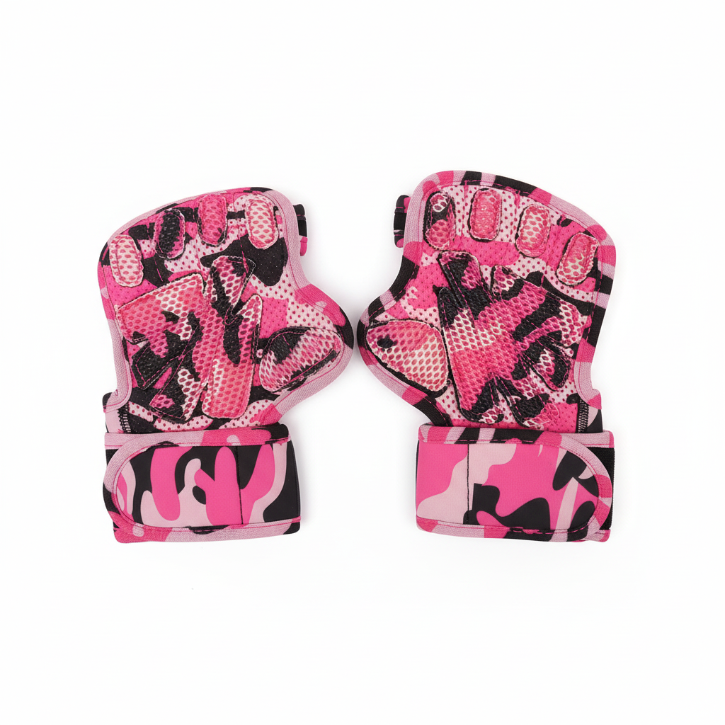 Pink camo gloves - palm view