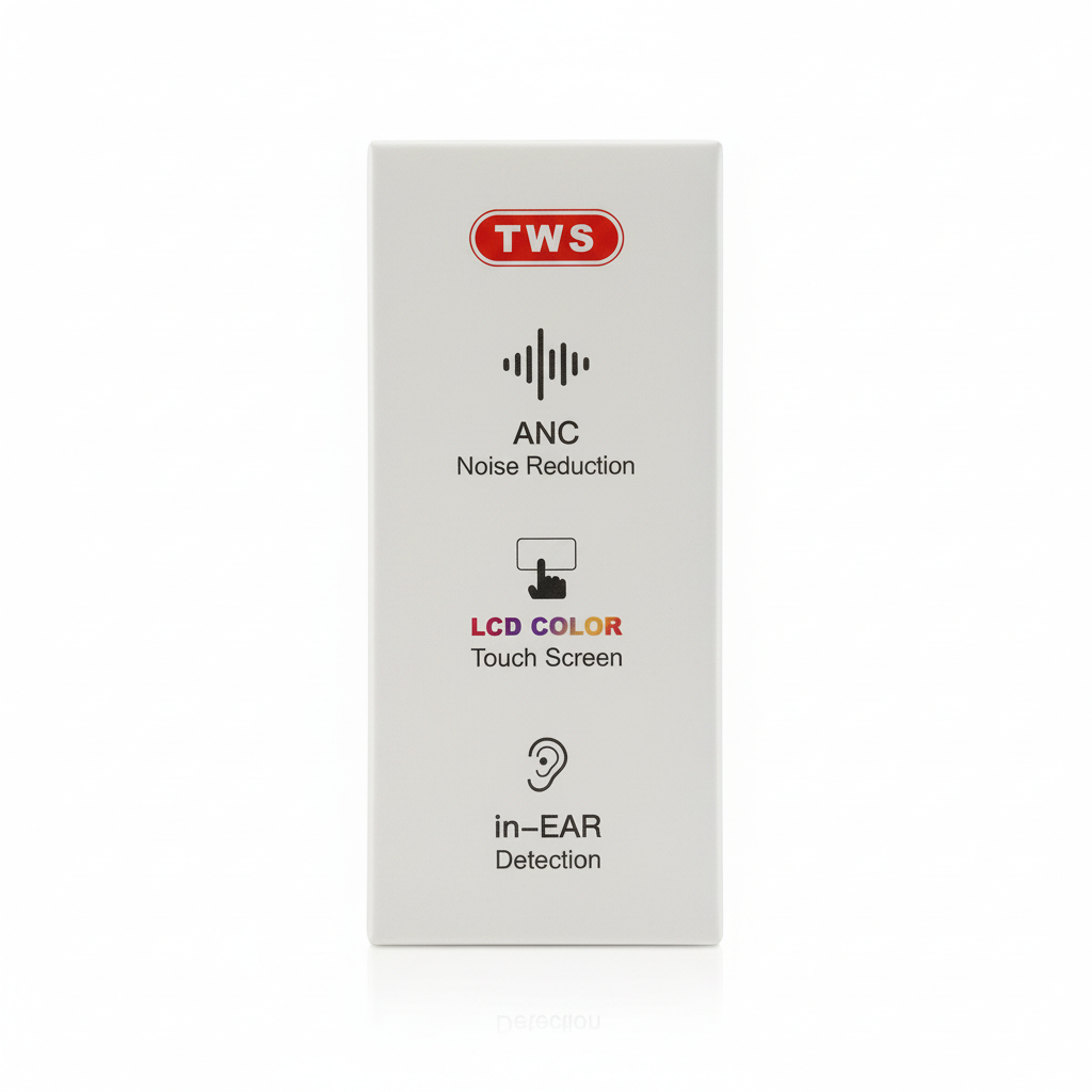 TWS Earbuds features panel with branding