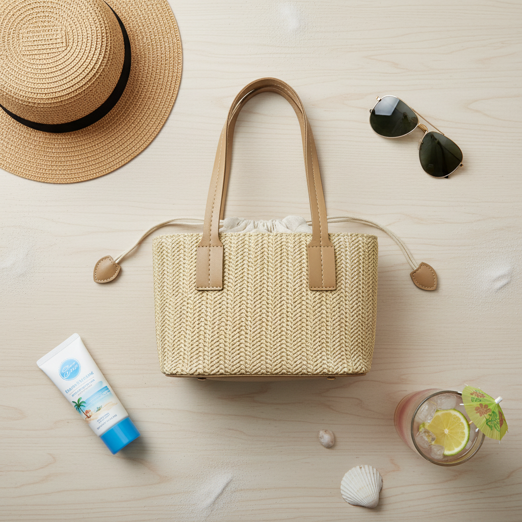 Riviera Straw Tote - Flat Lay