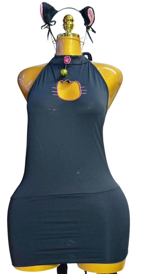 Black Cat Costume Mini Dress Set #4005 - Front view