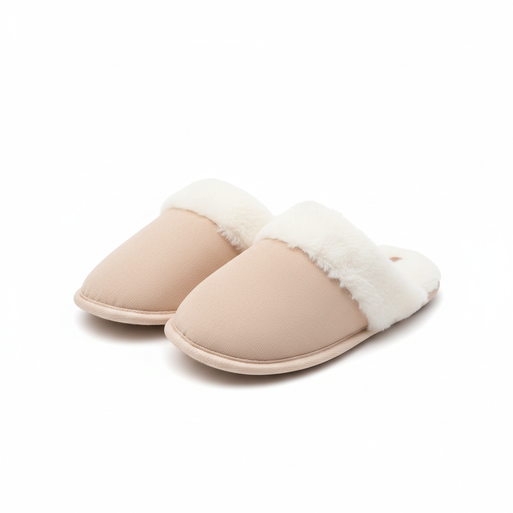 Beige Fur-Trimmed Slipper Packshot