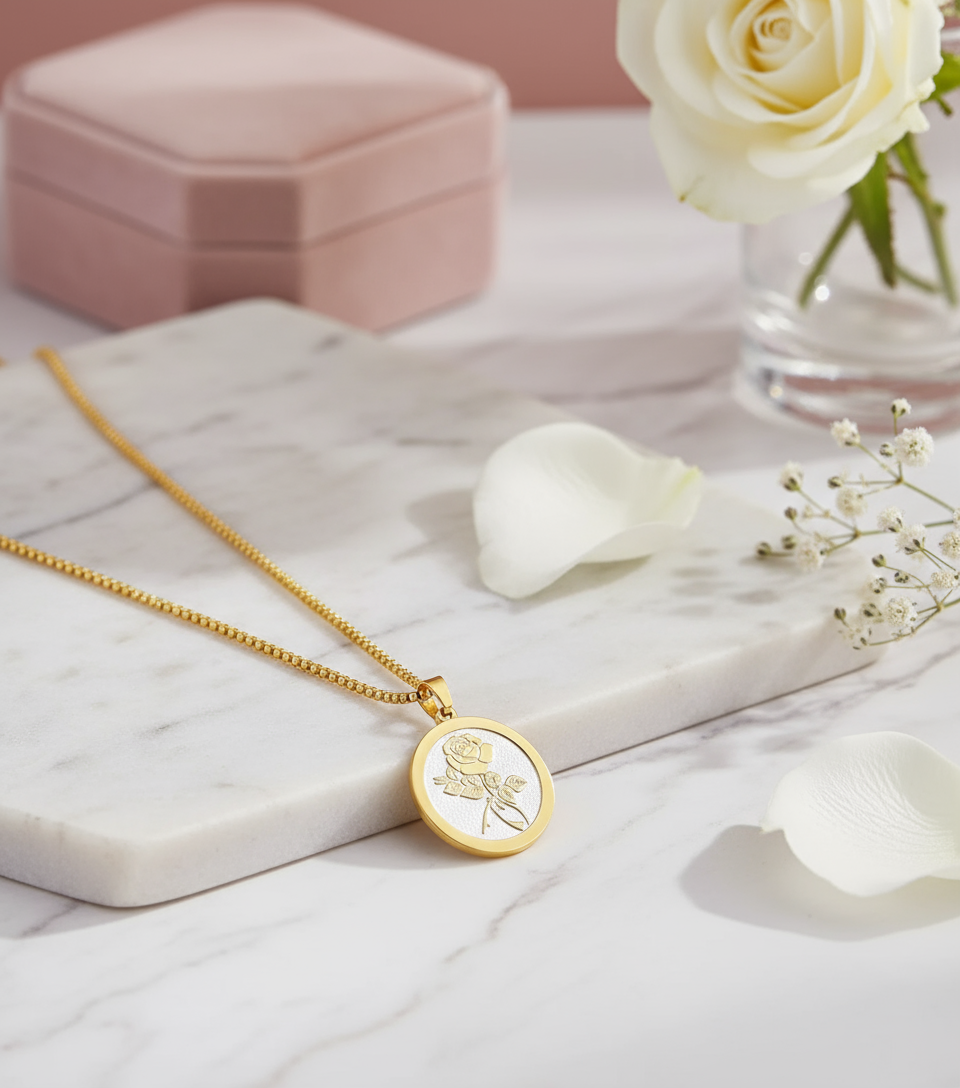 Gold-Tone Rose Medallion Necklace in elegant setting