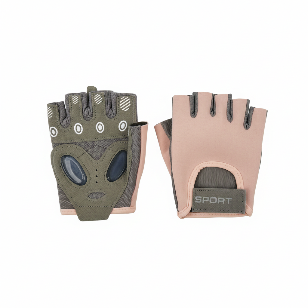 Pink & olive gloves packshot - palm view