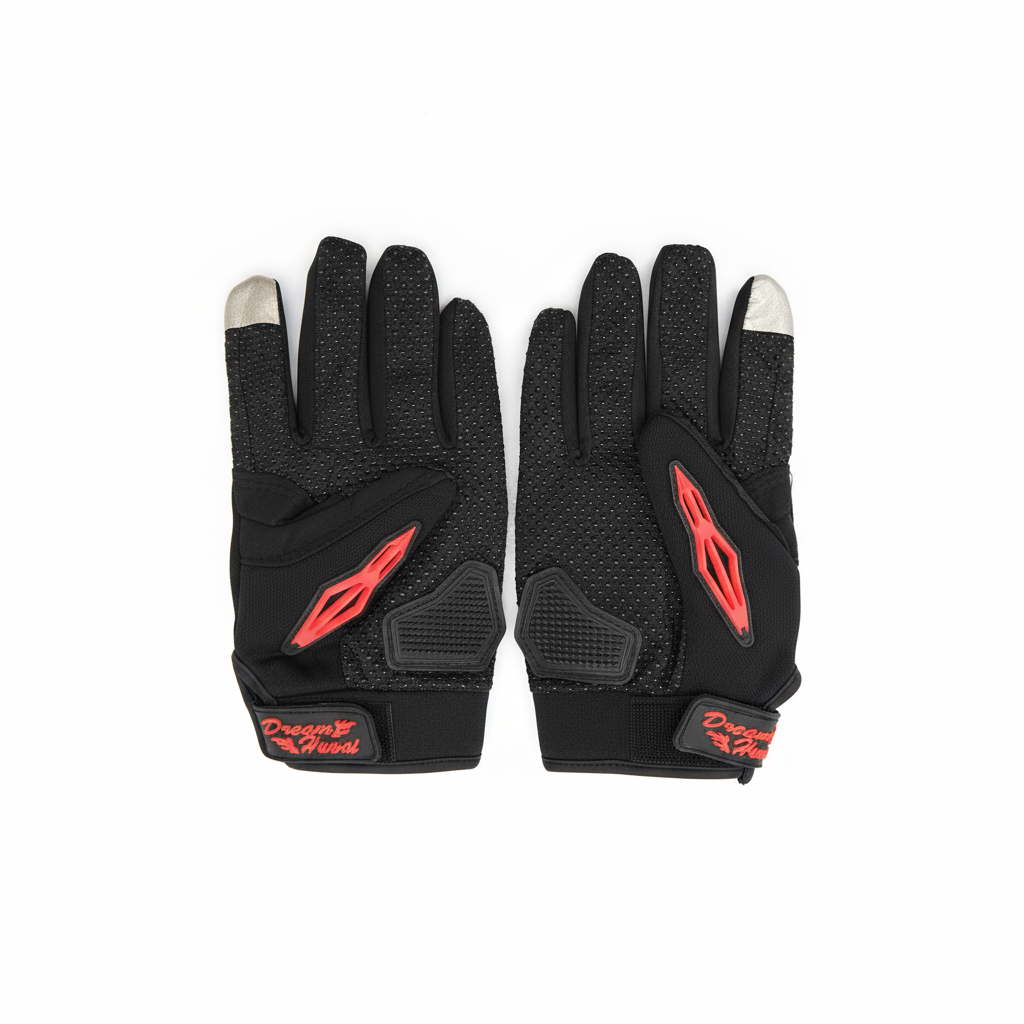 Professional packshot of red motorcycle gloves - palm view