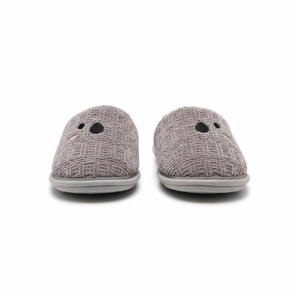 Side view packshot - Pair of grey bunny slippers