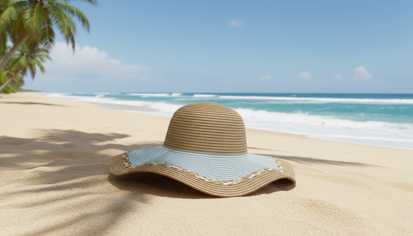 The Oasis Two-Tone Floppy Sun Hat in Beach Setting